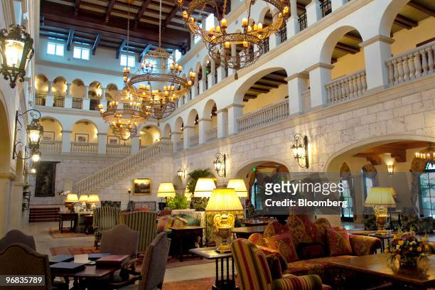 The lobby of the Sea Island Co. Cloister Hotel on Sea Island, Georgia, U.S., is shown in this file photo taken on Wednesday, Sept. 17, 2008. Sea...