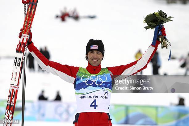 Winter Olympics: USA Johnny Spillane victorious after winning Men's Individual NH 10K silver at Whistler Olympic Park. Whistler, Canada 2/14/2010...