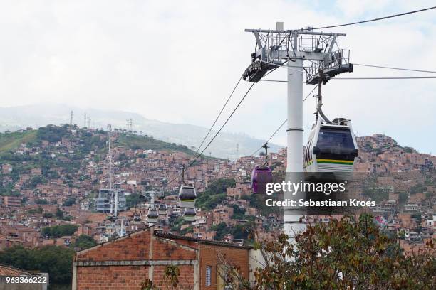 public transportation in medellin, metrocable line j, medellin, colombia - metro medellin stock pictures, royalty-free photos & images