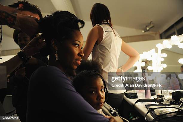 Jamelia backstage during Naomi Campbell's Fashion For Relief Haiti London 2010 Fashion Show at Somerset House on February 18, 2010 in London, England.