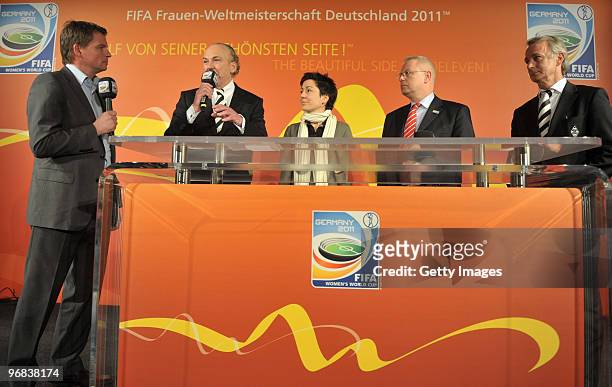 Host Jens Grittner, president of Borussia Moenchengladbach Rolf Koenigs, TV host Dunja Hayali, Mayor of Moenchengladbach Norbert Bude and...