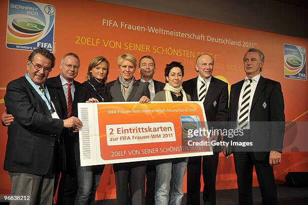 President of the soccer association Lower Rhine Walter Huetzen, Mayor of Moenchengladbach Norbert Bude, Alexandra Popp, manager of the German women's...