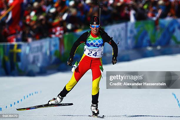 Victoria Padial Hernandez of Spain competes during the Biathlon Women's 15 km individual on day 7 of the 2010 Vancouver Winter Olympics at Whistler...