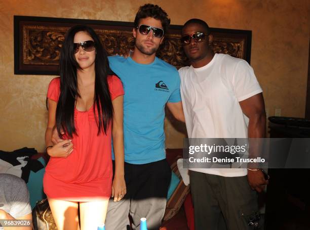 Jayde Nicole, Brody Jenner and Reggie Bush attend TAO Beach at The Venetian Hotle and Casino Resort on April 18, 2009 in Las Vegas, Nevada.