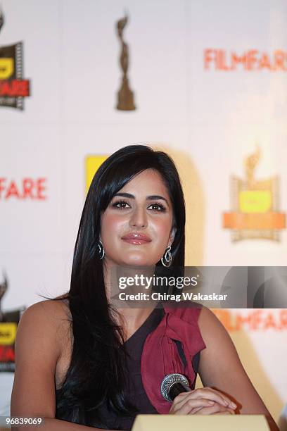 Indian actress Katrina Kaif attends press conference to announce the 55th Filmfare Awards at the J W Mariott on February 17, 2010 in Mumbai, India.