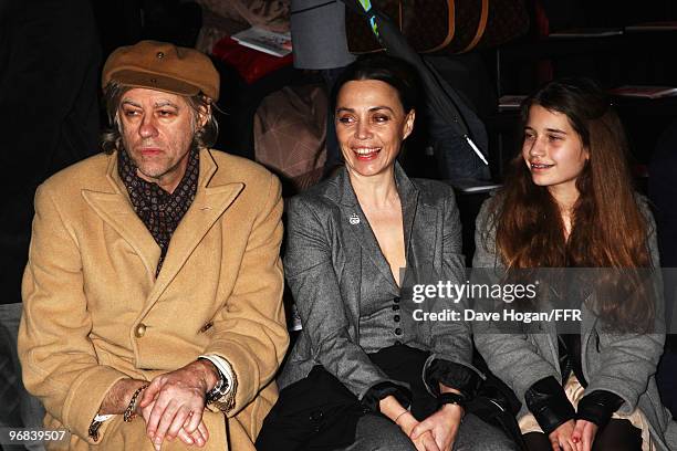 Bob Geldof, Jeanne Marine and Tiger Lily Geldof attend Naomi Campbell's Fashion For Relief Haiti London 2010 Fashion Show at Somerset House on...