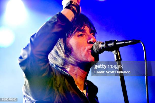 Musician Johnny Marr, co-founder of the band The Smiths, performs onstage during the pre release show for his new album "Call The Comet" at Teragram...