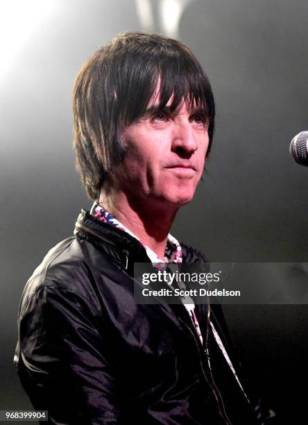 Musician Johnny Marr, co-founder of the band The Smiths, performs onstage during the pre release show for his new album "Call The Comet" at Teragram...