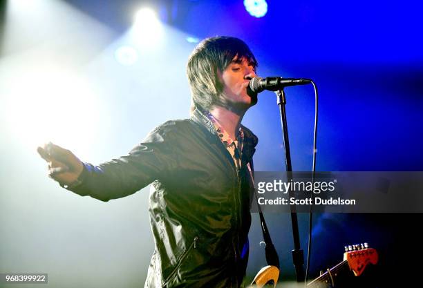 Musician Johnny Marr, co-founder of the band The Smiths, performs onstage during the pre release show for his new album "Call The Comet" at Teragram...