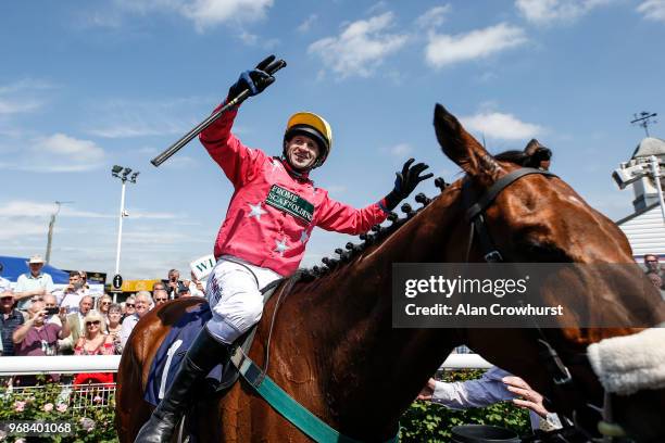 Jockey Andrew Thornton returns after riding Amirr to win The Abacus Decorators 'National Hunt' Maiden Hurdle on his last days race riding as he...