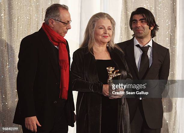 Actress Hanna Schygulla receives the Honorary Golden Bear for lifetime achievement alongside director Fatih Akin and festival director Dieter...
