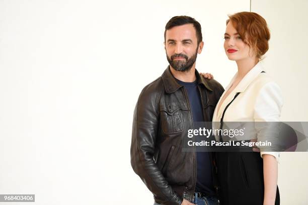 Nicolas Ghesquiere and Emma Stone attend the LVMH Prize 2018 Edition at Fondation Louis Vuitton on June 6, 2018 in Paris, France.