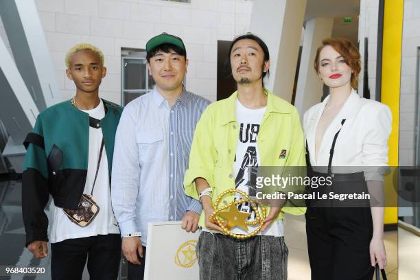 Jaden Smith and LVMH young designer awarded Rok Hwang and Masayuki Ino and Emma Stone attend the LVMH Prize 2018 Edition at Fondation Louis Vuitton...