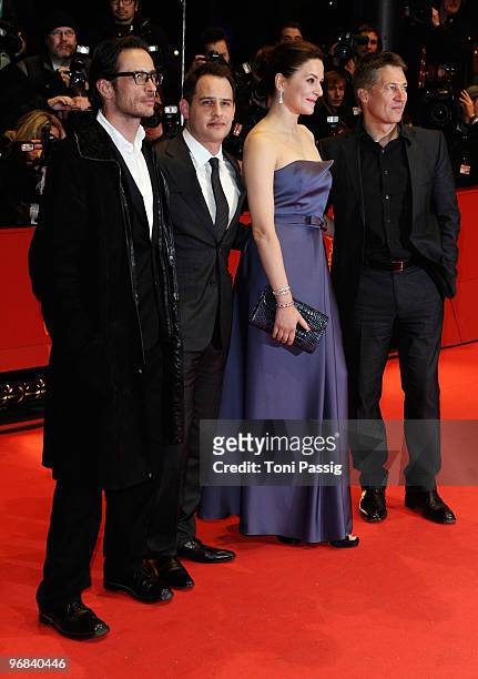 Director Oskar Roehler, actor Moritz Bleibtreu, actress Martina Gedeck and actor Tobias Moretti attend the 'Jud Suess - Film Ohne Gewissen' Premiere...