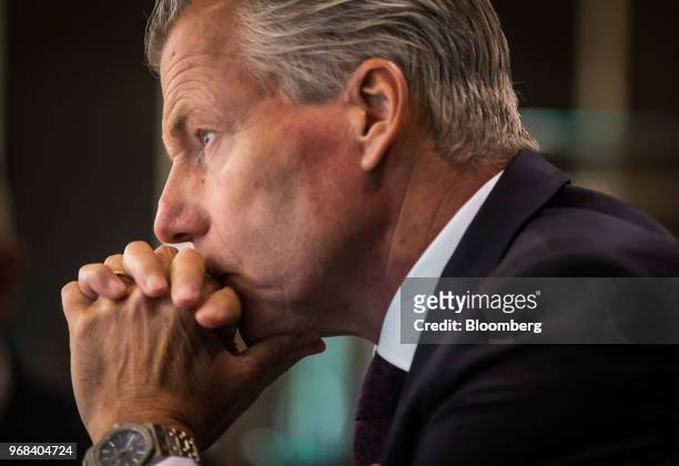 Torsten Muller-Otvos, chief executive officer of Rolls-Royce Motor Cars Ltd., listens during an interview in Vancouver, British Columbia, Canada, on...