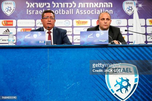 Ofer Eini , President of the Israeli Football Association , and Rotem Kamer , CEO of the Israeli football Association, take part in a press...