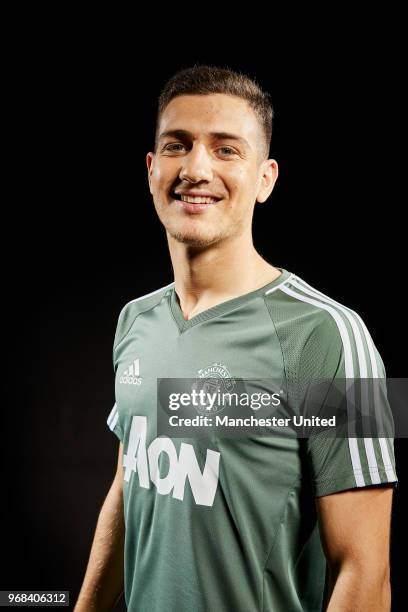 Manchester United unveil new signing Diogo Dalot at Aon Training Complex on June 5, 2018 in Manchester, England.