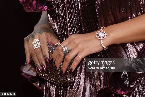 Rihanna, watch detail, attends the world premiere of "Ocean's 8" at Alice Tully Hall at Lincoln Center on June 5, 2018 in New York City.