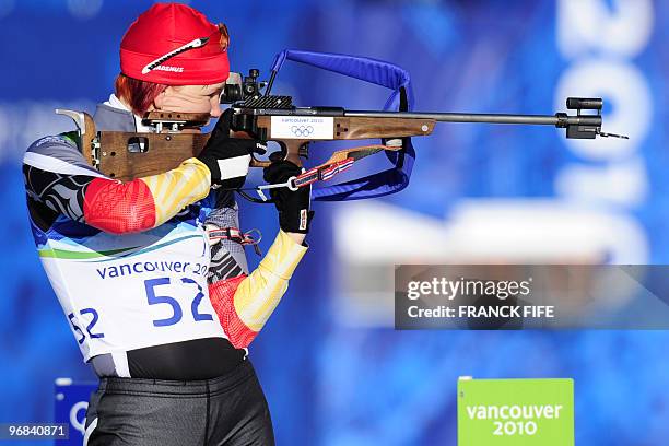 Germany's Kati Wilhelm competes in the women's Biathlon 15 km individual at the Whistler Olympic Park during the Vancouver Winter Olympics on...