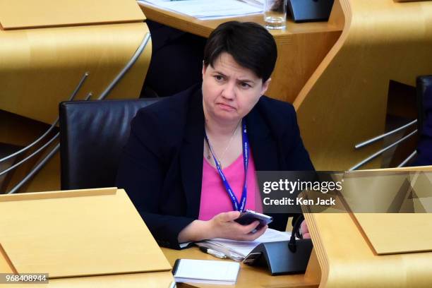 Scottish Conservative leader Ruth Davidson during the debate on the Historical Sexual Offences Bill at Stage 3 in the Scottish Parliament on June 6,...