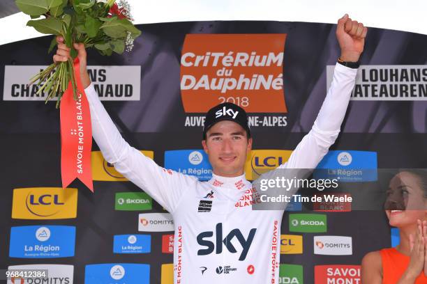 Podium / Gianni Moscon of Italy and Team Sky White Best Young Jersey / Celebration / during the 70th Criterium du Dauphine 2018, Stage 3 a 35km Team...