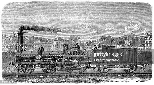 crampton dampflok mit kohle auto - zug mit dampflokomotive stock-grafiken, -clipart, -cartoons und -symbole