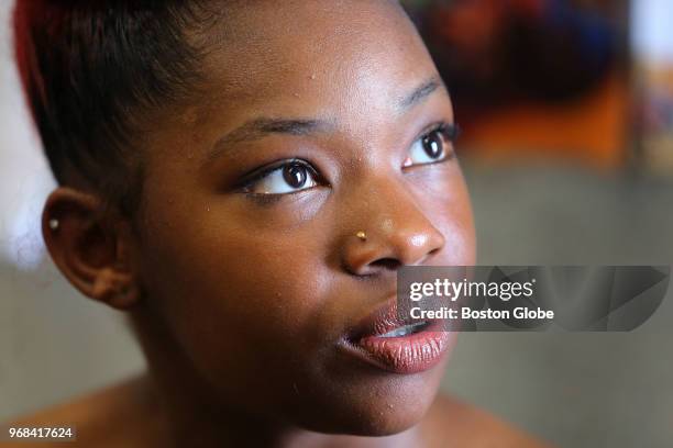 Kai Leigh Harriott is pictured at the Josiah Quincy School in Boston on May 24, 2018. Harriott was paralyzed when she was shot by a stray bullet in...