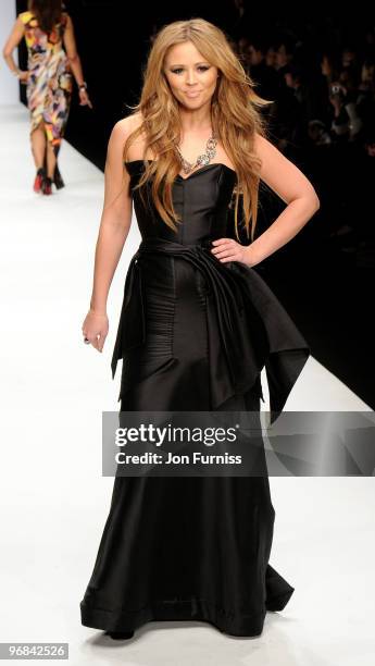 Kimberley Walsh on the catwalk at the Fashion for Relief show for London Fashion Week Autumn/Winter 2010 at Somerset House on February 18, 2010 in...