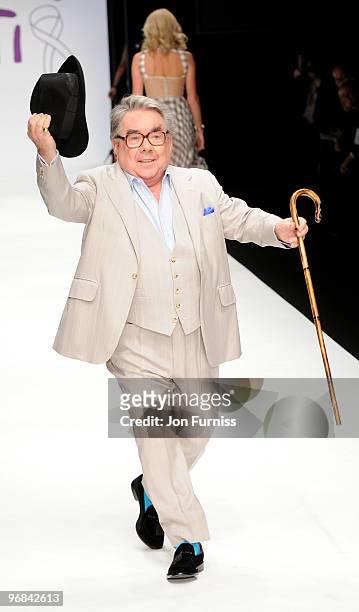 Ronnie Corbett on the catwalk at the Fashion for Relief show for London Fashion Week Autumn/Winter 2010 at Somerset House on February 18, 2010 in...