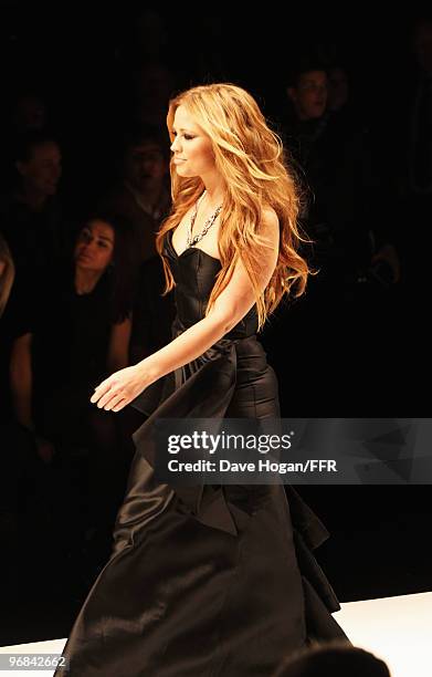 Kimberley Walsh walks down the catwalk at Naomi Campbell's Fashion For Relief Haiti London 2010 Fashion Show at Somerset House on February 18, 2010...