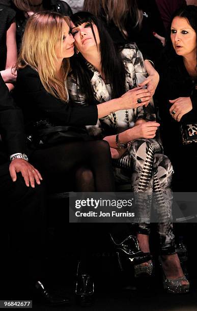 Kate Moss, Annabel Nielsen and Fran Cutler at the Fashion for Relief show for London Fashion Week Autumn/Winter 2010 at Somerset House on February...