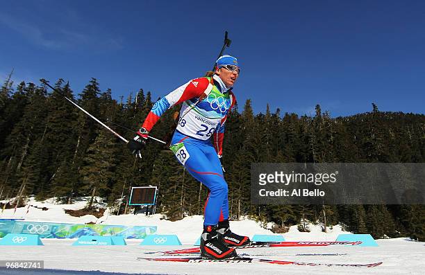 Ivan Tcherezov of Russia competes during the Biathlon Men's 20 km individual on day 7 of the 2010 Vancouver Winter Olympics at Whistler Olympic Park...