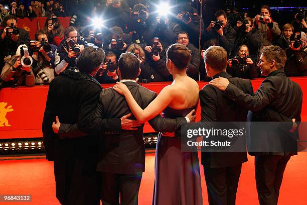 Director Oskar Roehler, actors Moritz Bleibtreu, Martina Gedeck, Justus von Dohnanyi and Tobias Moretti attend the 'Jud Suess - Film Ohne Gewissen'...