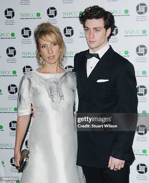 Sam Taylor Wood and Aaron Johnson attend The London Critics' Circle Film Awards at The Landmark Hotel on February 18, 2010 in London, England.