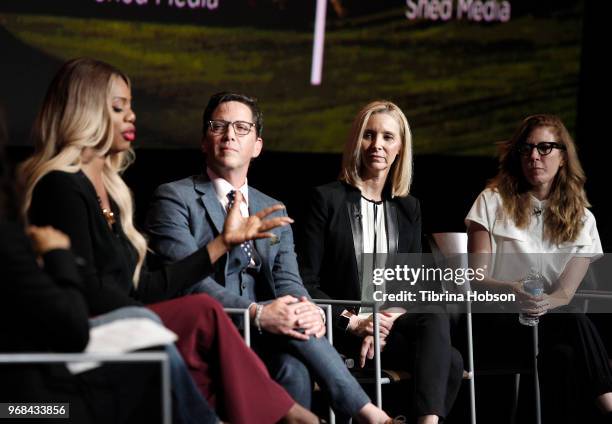 Laverne Cox, Dan Bucatinsky, Lisa Kudrow and Stephanie Schwam attend the 'Who Do You Think You Are?' FYC Event at Wolf Theatre on June 5, 2018 in...