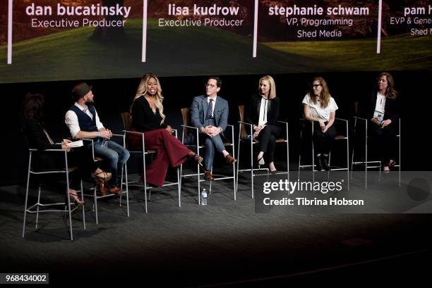 Julie Chen, Joseph Shumway, Laverne Cox, Dan Bucatinsky, Lisa Kudrow, Stephanie Schwam and Pam Healey attend the 'Who Do You Think You Are?' FYC...