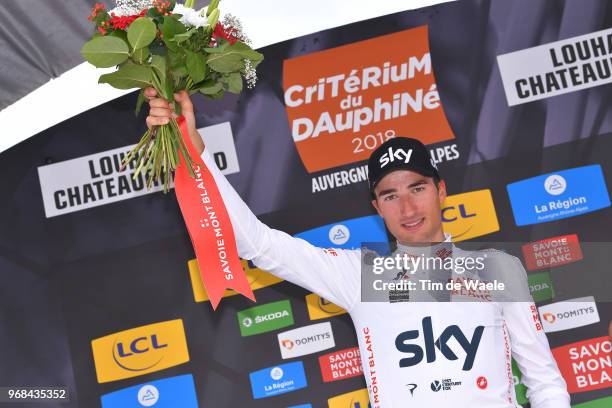 Podium / Gianni Moscon of Italy and Team Sky White Best Young Jersey / Celebration / during the 70th Criterium du Dauphine 2018, Stage 3 a 35km Team...