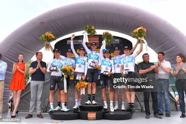 Podium / Geraint Thomas of Great Britain / Jonathan Castroviejo of Spain / Tao Geoghegan Hart of Great Britain / Michal Kwiatkowski of Poland /...