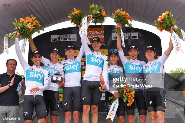 Podium / Geraint Thomas of Great Britain / Jonathan Castroviejo of Spain / Tao Geoghegan Hart of Great Britain / Michal Kwiatkowski of Poland /...