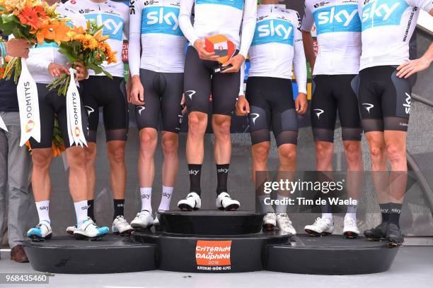 Podium / Geraint Thomas of Great Britain / Jonathan Castroviejo of Spain / Tao Geoghegan Hart of Great Britain / Michal Kwiatkowski of Poland /...