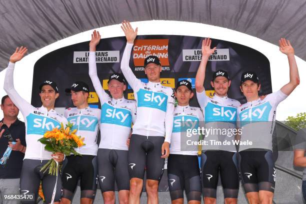 Podium / Geraint Thomas of Great Britain / Jonathan Castroviejo of Spain / Tao Geoghegan Hart of Great Britain / Michal Kwiatkowski of Poland /...