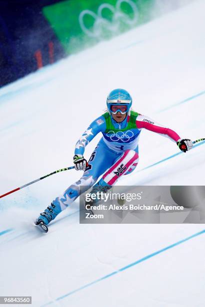 Julia Mancuso of the USA takes the Silver Medal during the Alpine Skiing Ladies Super Combined Downhill on day 7 of the Vancouver 2010 Winter...