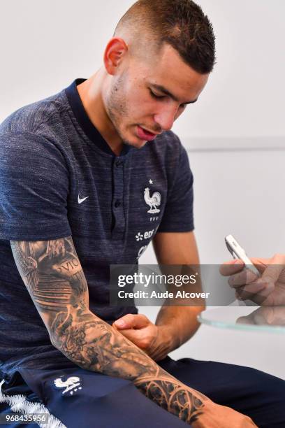 Lucas Hernandez during the Press Conference of French Football Team on June 6, 2018 in Paris, France.