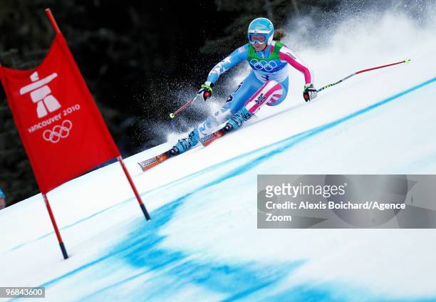 Julia Mancuso of the USA takes the Silver Medal during the Alpine Skiing Ladies Super Combined Downhill on day 7 of the Vancouver 2010 Winter...