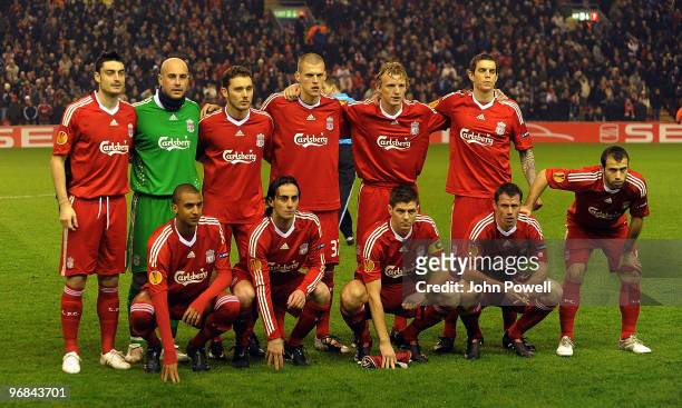 Squad during the UEFA Europa League first leg game between Liverpool and Unirea Urziceni at Anfield on February 18, 2010 in Liverpool, England.