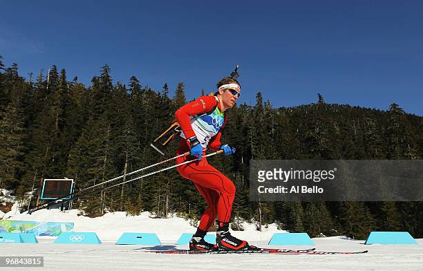 Emil Hegle Svendsen of Norway competes during the Biathlon Men's 20 km individual on day 7 of the 2010 Vancouver Winter Olympics at Whistler Olympic...