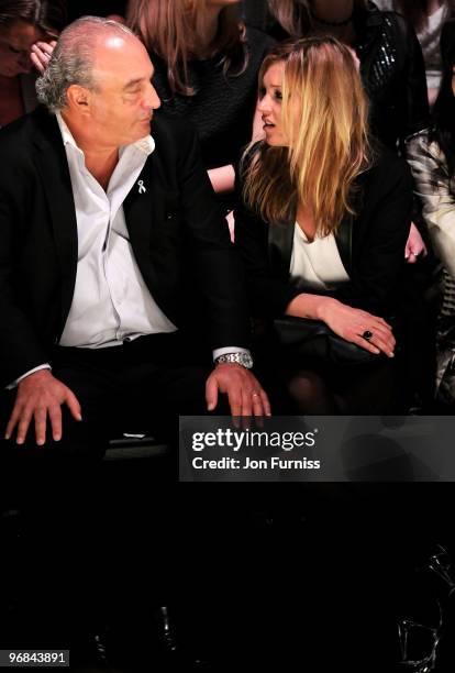 Philip Green and Kate Moss at the Fashion for Relief show for London Fashion Week Autumn/Winter 2010 at Somerset House on February 18, 2010 in...