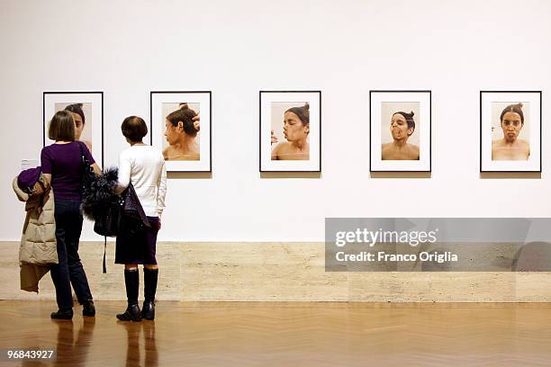 Photographs by Ana Mendieta are shown at the Galleria Nazionale D'Arte Moderna during the opening 'Donna. Avanguardia Femminista Negli Anni '70'...