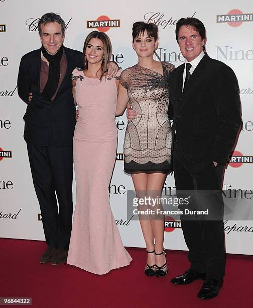 British actor Daniel Day-Lewis, Spanish actress Penelope Cruz, French actress Marion Cotillard and US director Rob Marshall pose as they arrive to...
