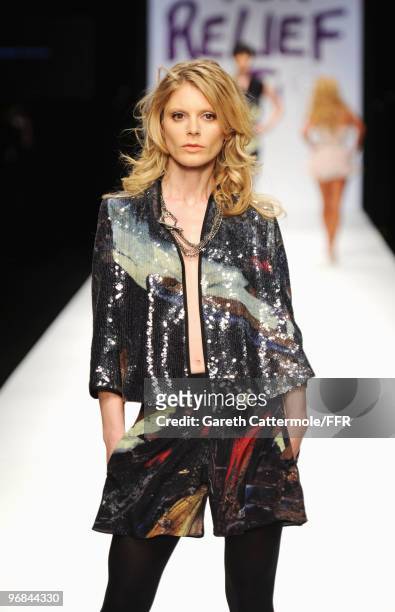 Actress Emilia Fox walks down the catwalk at Naomi Campbell's Fashion For Relief Haiti London 2010 Fashion Show at Somerset House on February 18,...